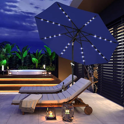 ABCCANOPY Durable Solar Led Patio Umbrellas with 32LED Lights 9FT (Royal Blue)
