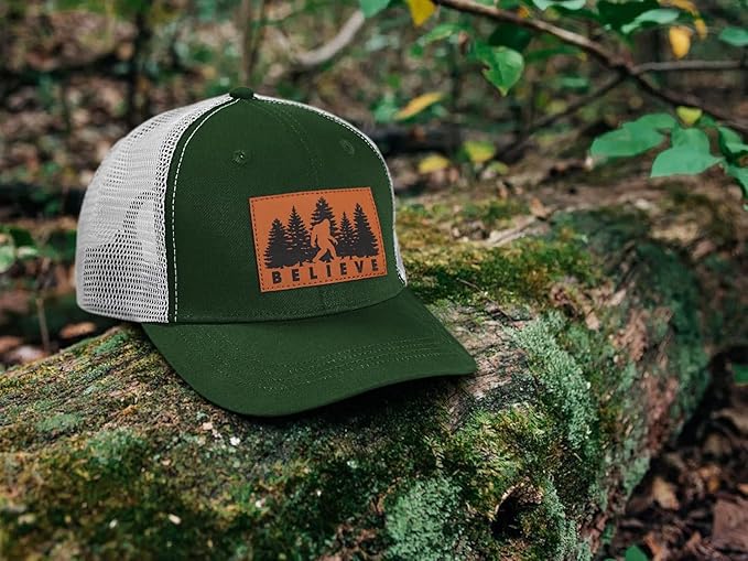 Mesh Bigfoot Hat Leather Cap for Men- Great Snapback Closure Sasquatch Hat for Hunting & Hiking