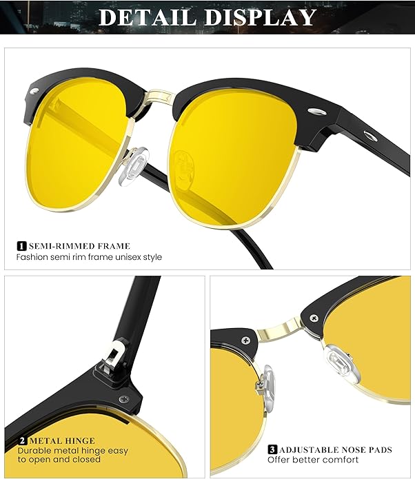 KALIYADI Polarized Sunglasses for Men and Women Semi-Rimless Frame Driving Sun glasses UV Blocking