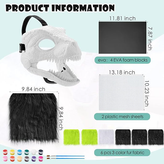 13 Pcs DIY Dino Mask Kit Hard Plastic Dinosaur Mask Furry Therian Dino Costume Kit Animal Dinosaur Party Costume