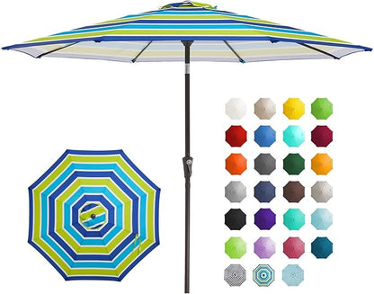 JEAREY 9FT Outdoor Patio Umbrella Outdoor Table Umbrella with Push Button Tilt and Crank, Market Umbrella 8 Sturdy Ribs UV Protection Waterproof for Garden, Deck, Backyard, Pool (Blue-Green Stripe)