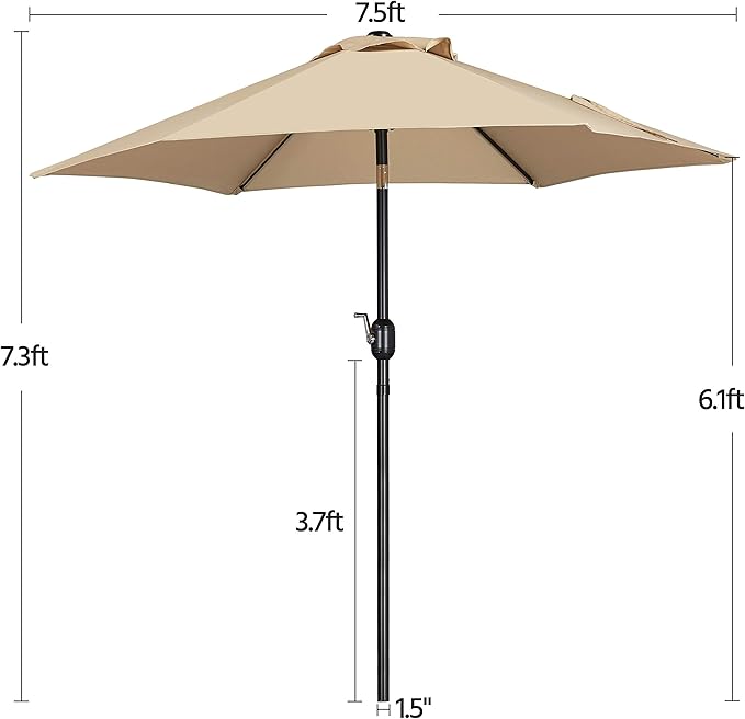 Yaheetech 7.5FT Patio Umbrella Outdoor Table Umbrella Canopy Market Umbrella with Push Button Tilt & Crank for Garden/Lawn/Deck/Backyard/Pool, 6 Ribs, Tan