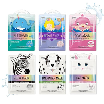 Epielle Animal Character Sheet Masks | Korean Beauty Masks | Assorted 6 Pack | Face Mask, Birthday Party Gift, Girls' Night, Skincare Party | Korean Skincare, Spa Gifts for Women
