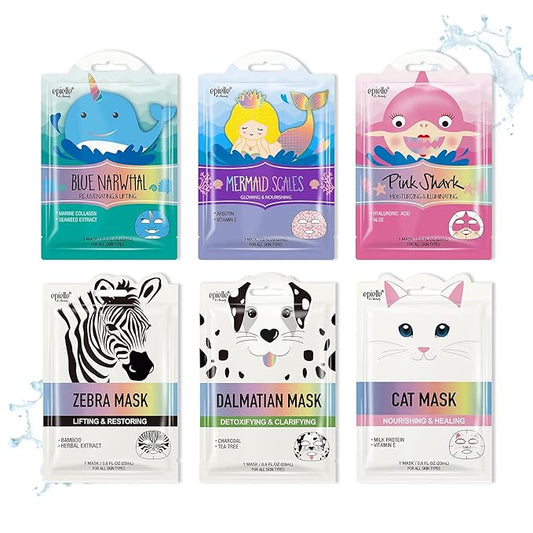 Epielle Animal Character Sheet Masks | Korean Beauty Masks | Assorted 6 Pack | Face Mask, Birthday Party Gift, Girls' Night, Skincare Party | Korean Skincare, Spa Gifts for Women