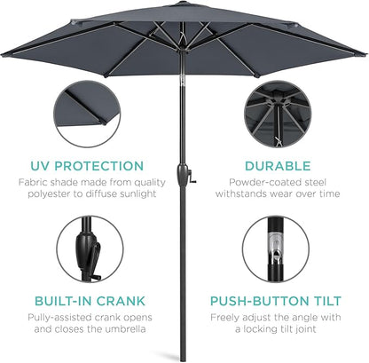 Best Choice Products 7.5ft Heavy-Duty Round Outdoor Market Table Patio Umbrella w/Steel Pole, Push Button Tilt, Easy Crank Lift - Slate