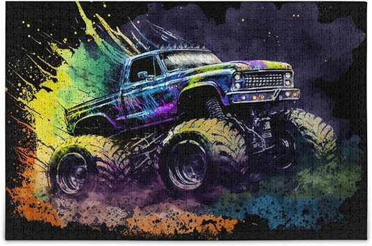 Jigsaw Puzzle 500 Pieces (Cool Monster Truck), Car Theme Zigsaw with Storage Bag and Reference Picture Easy to Solve