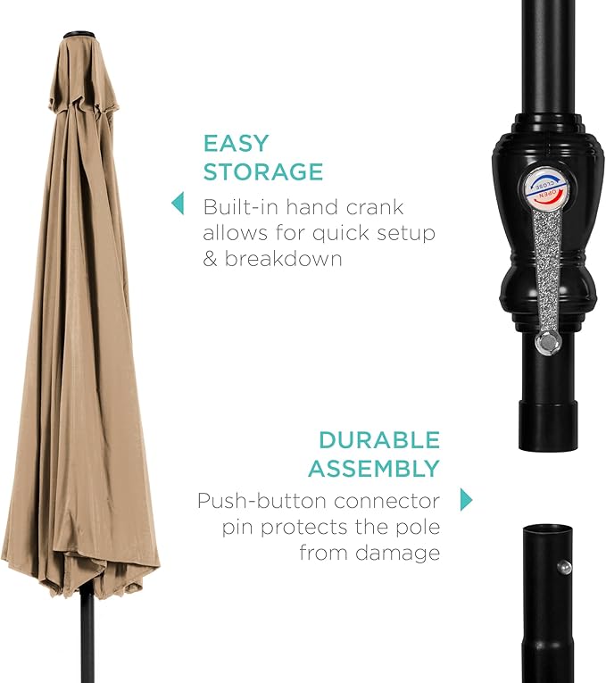 Best Choice Products 10ft Outdoor Steel Polyester Market Patio Umbrella w/Crank, Easy Push Button, Tilt, Table Compatible - Tan