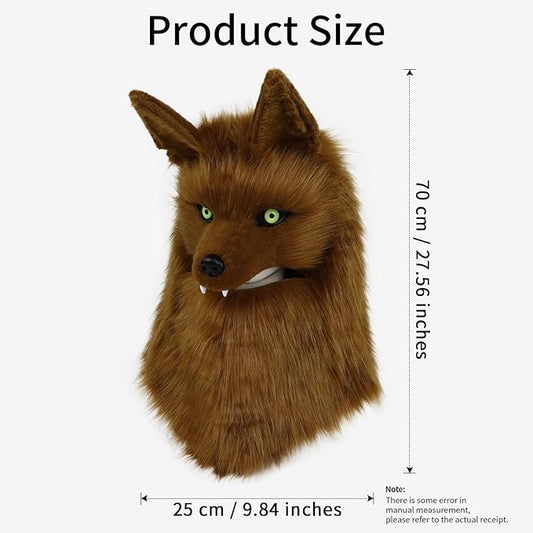 Furry Head Mask Animal Wolf Dog Plush Faux Fur Masks for Halloween Masquerade Cosplay Costume Props