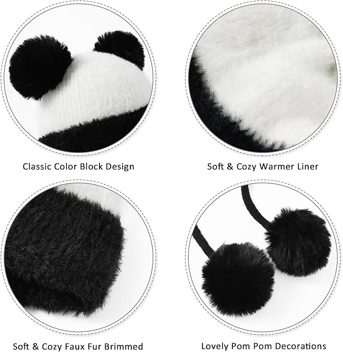 DOCILA Winter Beanie Hat for Women Warm Fleece Lined Pom Knit Earflap Hats Cute Outdoor Snow Ski Skull Cap