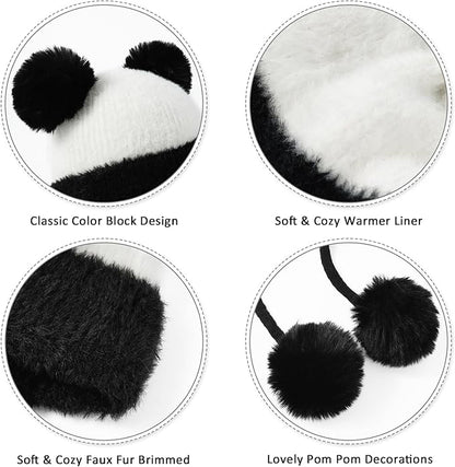 DOCILA Winter Beanie Hat for Women Warm Fleece Lined Pom Knit Earflap Hats Cute Outdoor Snow Ski Skull Cap