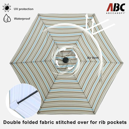ABCCANOPY 7.5FT Outdoor Patio Umbrella, UV Protection Table Umbrella w/Crank for Easy Set Up, Suitable for Garden, Lawn, Deck & Backyard (Khaki Gray Stripe)
