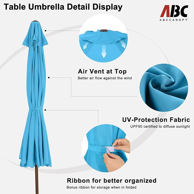 ABCCANOPY Patio Umbrella 11ft, Outdoor Table Umbrella with Push Button Tilt and Crank, 8 Ribs Umbrella for Patio Pool Garden Deck (Turquoise)