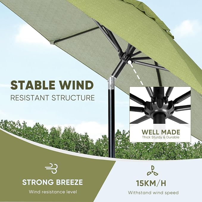 Tempera Patio Market Outdoor Table Umbrella with Push Button Tilt and Crank,Large Sun Umbrella with Sturdy Pole&Fade resistant canopy,Easy to set
