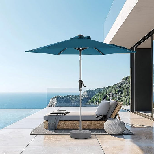 7.5ft Outdoor Patio Umbrella - Market Table Pool Deck Umbrella UPF50+ UV Protection with Push Button Tilt, Crank and 6 Sturdy Ribs (Peacock Blue, No base)