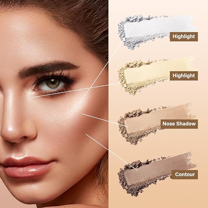 Contour Highlighter Blush Powder Makeup Palette, 4 Colors