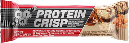 BSN Protein Crisp Bar, Protein Snack Bars, Crunch Bars with Whey Protein and Fiber, Gluten Free, Salted Toffee Pretzel, 12 Count (Packaging May Vary)