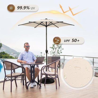 Abba Patio 7.5FT Lyon Outdoor Patio Umbrella Outdoor Table Umbrella with Push Button Tilt and Crank Market Umbrella 6 Sturdy Ribs UV Protection Waterproof for Garden Deck Backyard Pool Beige