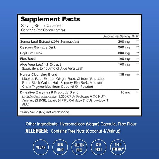 Colon Cleanse & Detox for Weight Loss [14 Day Quick Cleanser] Safe & Effective Formula with Probiotic & Digestive Enzymes for Constipation Relief - Capsules Supplement to Flush Toxins & Boost Energy
