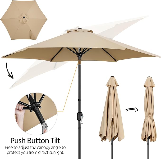 Yaheetech 9FT Outdoor Patio Umbrella, Outdoor Table Umbrella with Push Button Tilt and Crank, Yard Sun Shade, UV Protection Waterproof for Garden/Deck/Backyard/Pool