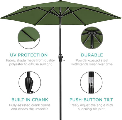 Best Choice Products 7.5ft Heavy-Duty Round Outdoor Market Table Patio Umbrella w/Steel Pole, Push Button Tilt, Easy Crank Lift - Fern