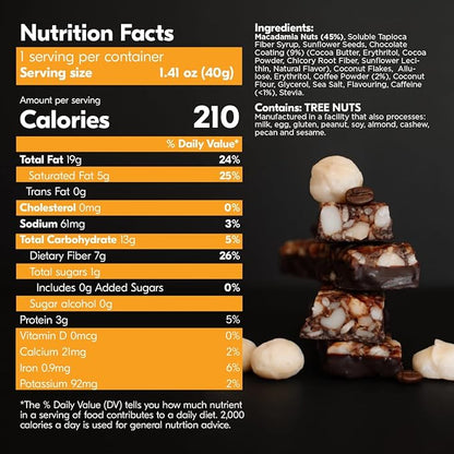 House of Macadamias BRU Bar, 50 mg Caffeine per bar, Espresso, Sugar Free, Caramel Mocha, Plant Based, Keto, Low Carb, Vegan, Paleo, Dairy free, Gluten-free, 12 x 1.4oz