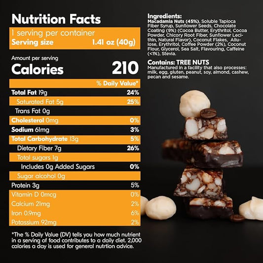 House of Macadamias BRU Bar, 50 mg Caffeine per bar, Espresso, Sugar Free, Caramel Mocha, Plant Based, Keto, Low Carb, Vegan, Paleo, Dairy free, Gluten-free, 12 x 1.4oz
