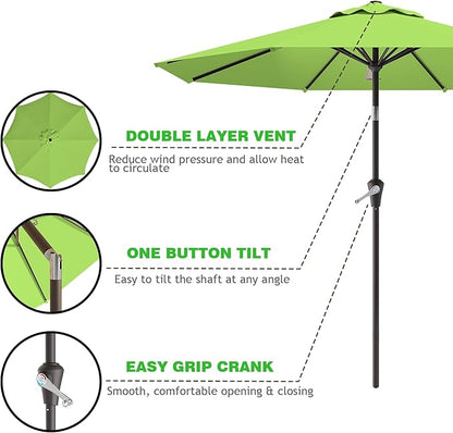 9 FT Patio Umbrella for Outdoor, Outdoor Umbrella with Push Button Tilt and Crank, Outdoor Patio Umbrellas with 8 Sturdy Ribs for Market, Garden, Deck, Backyard, Pool (Apple Green)
