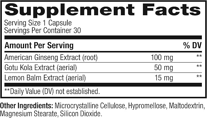 OLLY Focus Adaptogen, Ginseng, Gotu Kola, Mood Support Supplement, Vegetarian Capsules - 30ct