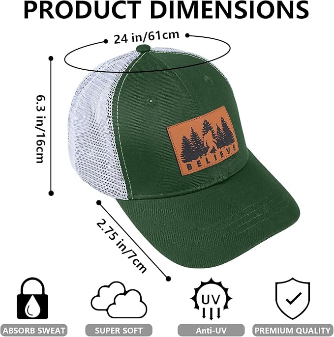 Mesh Bigfoot Hat Leather Cap for Men- Great Snapback Closure Sasquatch Hat for Hunting & Hiking