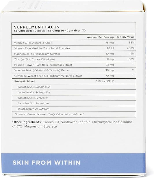ZitSticka Vitamin Acne Supplement for Cystic Acne w/ 30 Natural Caps for Women and Men, Supplements for Hormonal Support, Skin Clarity, Dark Spots - Dermatologist Tested (After Hours Ceramides)