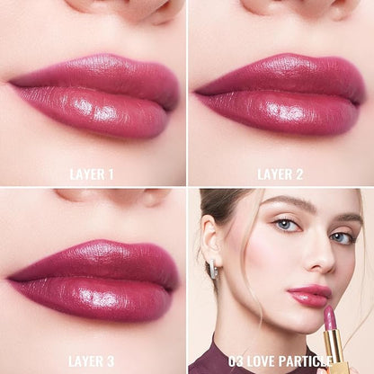 Oulac Burgundy Lipstick for Women with Metallic 3D Shine Lightweight Hydrating Formula, High Impact Lip Color, Vegan Beauty, Full Coverage Lip Makeup, Christmas Gifts for Women, Love Particle(03)