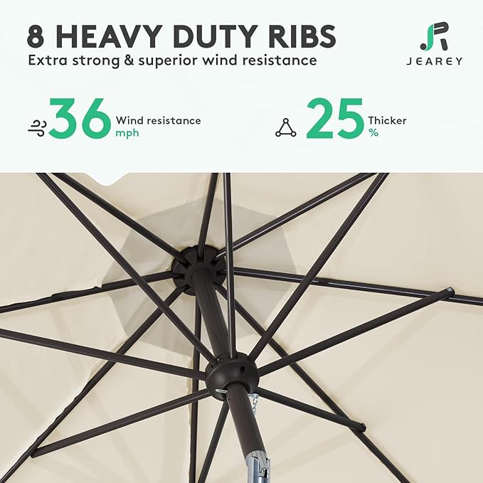 JEAREY 9FT Outdoor Patio Umbrella Outdoor Table Umbrella with Push Button Tilt and Crank, Market Umbrella 8 Sturdy Ribs UV Protection Waterproof for Garden, Deck, Backyard, Pool (Ochre)