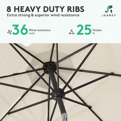 JEAREY 9FT Outdoor Patio Umbrella Outdoor Table Umbrella with Push Button Tilt and Crank, Market Umbrella 8 Sturdy Ribs UV Protection Waterproof for Garden, Deck, Backyard, Pool (Ochre)