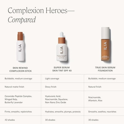 ILIA - Skin Rewind Complexion Stick - Foundation + Concealer + Skincare | Non-Toxic, Vegan, Cruelty-Free, Clean Makeup (40C - Wenge, 0.35 oz | 10 g)