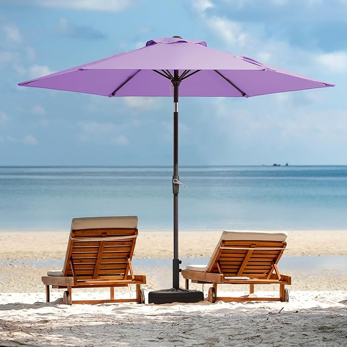 JEAREY 7.5FT Patio Umbrella Market Table Umbrella with 6 Sturdy Ribs, Push Button Tilt/Crank Outdoor Umbrella for Garden, Deck, Backyard, Pool and Porch,Taro Purple