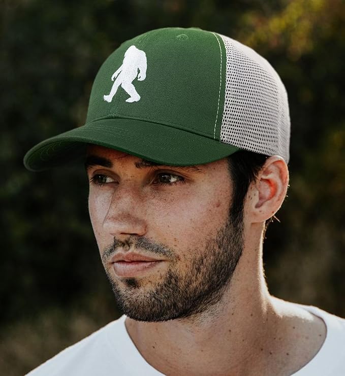 Mesh Bigfoot Hat Leather Cap for Men- Great Snapback Closure Sasquatch Hat for Hunting & Hiking