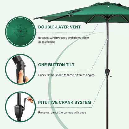 Abba Patio 9FT Lyon Outdoor Patio Umbrella Outdoor Table Umbrella with Push Button Tilt and Crank Market Umbrella 8 Sturdy Ribs UV Protection Waterproof for Garden Deck Backyard Pool Dark Green