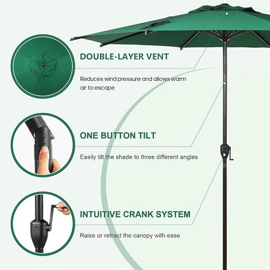 Abba Patio 9FT Lyon Outdoor Patio Umbrella Outdoor Table Umbrella with Push Button Tilt and Crank Market Umbrella 8 Sturdy Ribs UV Protection Waterproof for Garden Deck Backyard Pool Dark Green