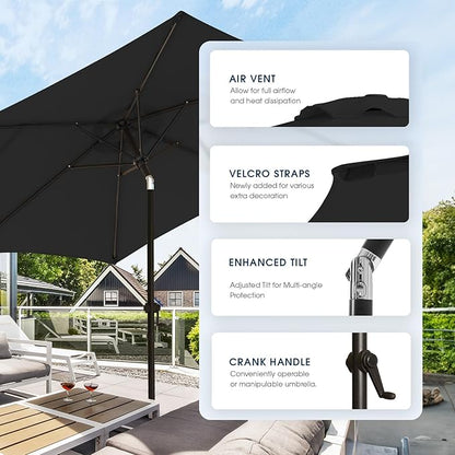 wikiwiki 7.5 FT Patio Umbrellas Outdoor Table Market Umbrella with Push Button Tilt/Crank, 6 Sturdy Ribs, Fade Resistant Waterproof POLYESTER DTY Canopy for Garden, Lawn, Deck, Backyard & Pool, Black