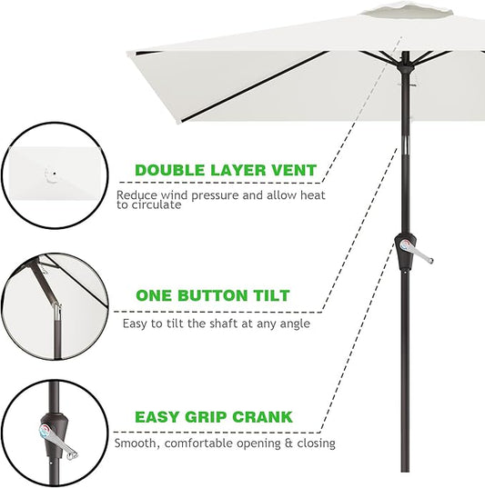 6.5' x 10' Rectangular Patio Umbrellas for Outdoor, Outdoor Table Umbrella, Large Outdoor Patio Umbrellas with 6 Sturdy Ribs for Market, Garden, Pool (Cream-white)