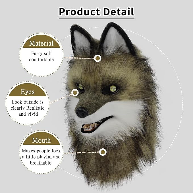 HAOAN Furry Dog Mask Animal Wolf Full Head for Halloween Fancy Dress Party Cosplay Costume Women Men