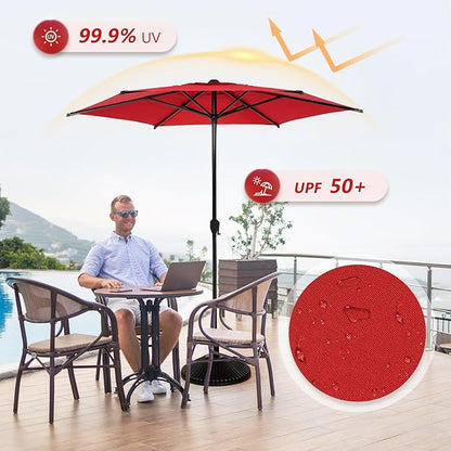 Abba Patio 9FT Lyon Outdoor Patio Umbrella Outdoor Table Umbrella with Push Button Tilt and Crank Market Umbrella 6 Sturdy Ribs UV Protection Waterproof for Garden Deck Backyard Pool，Red