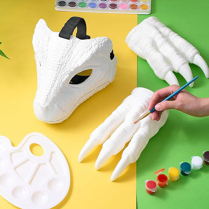 1 Set Hard Plastic Dinosaur Mask with Claws Paints Blank DIY Dino Mask Dinosaur Gifts Furry Therian Dino Costume Party Supplies