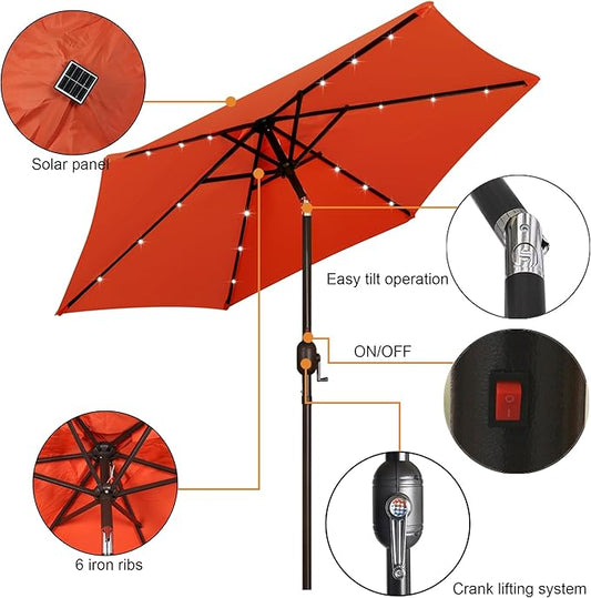 Blissun 7.5 ft Solar Umbrella, 18 LED Lighted Patio Umbrella, Table Market Umbrella