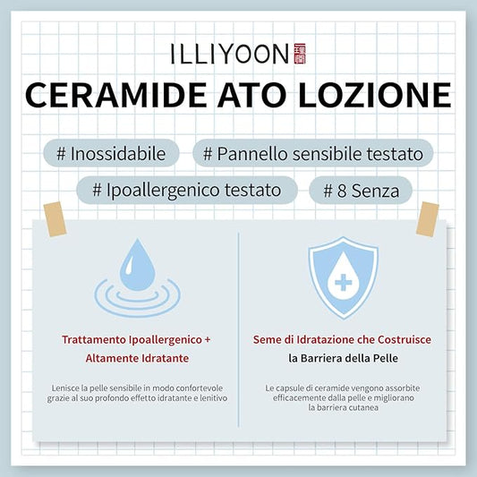Illiyoon Ceramide Ato Lotion | Lightweight Moisturizer for Dry & Sensitive Skin, Barrier Repair for Face & Body, Mild for Babies, Vegan Certified, Korean Skin Care, 11.83 fl.oz.