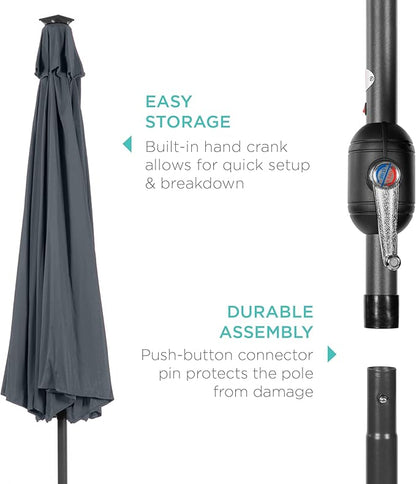 Best Choice Products 10ft Solar Polyester LED Lighted Patio Umbrella w/Tilt Adjustment and UV-Resistant Fabric - Slate