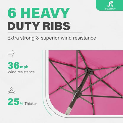 JEAREY 7.5FT Patio Umbrella Market Table Umbrella with 6 Sturdy Ribs, Push Button Tilt/Crank Outdoor Umbrella for Garden, Deck, Backyard, Pool and Beach,Rose Pink