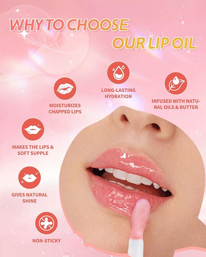3Pcs Hydrating Lip Oil Set，Non-sticky Lip Oils Gloss Lip Balm Lip Care，Deeply Nourishing and Repairing Prevents Lips Chapped and Lighten Lip Lines(Honey，Peach，Strawberry)