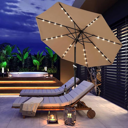 ABCCANOPY Durable Solar Led Patio Umbrellas with 32LED Lights 9FT (khaki)