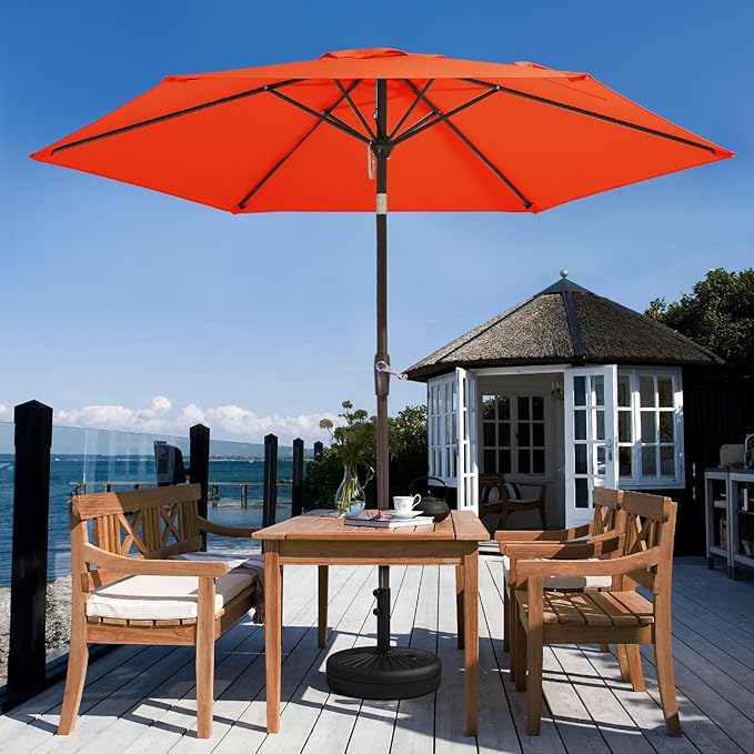 JEAREY 7.5FT Patio Umbrella Market Table Umbrella with 6 Sturdy Ribs, Push Button Tilt/Crank Outdoor Umbrella for Garden, Deck, Backyard, Pool and Beach,Orange